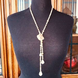 NWT Sundance Catalog Keishi Pearl Pink Jasper & Chalcedony Lariat Necklace $495